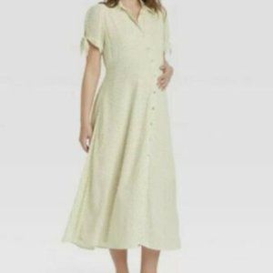 The Nines By Hatch Maternity Ivory Green Polka Dot Button Front Prairie Dress